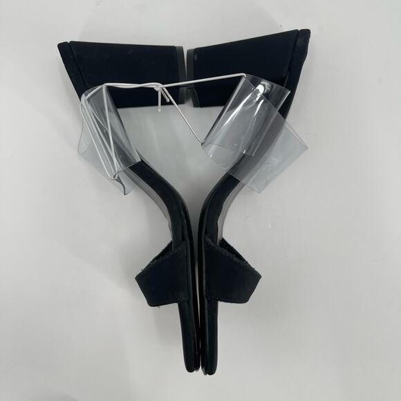 SESTO MEUCCI Heels Size 37 (US 6-6.5) Leather Fabric Black Clear Heeled Sandals - Picture 6 of 14